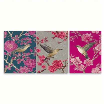 3pcs Vintage Vietnamese Floral Pink Illustration Wall Art Set Canvas Unframed - High Quality Print 100% Australian Made Wall Canvas