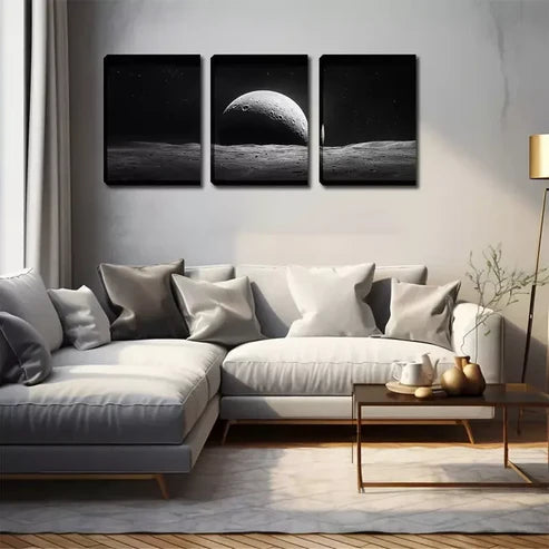 3pcs The Moon In The Universe Wall Art Canvas Unframed - High Quality Print 100% Australian Made Wall Canvas