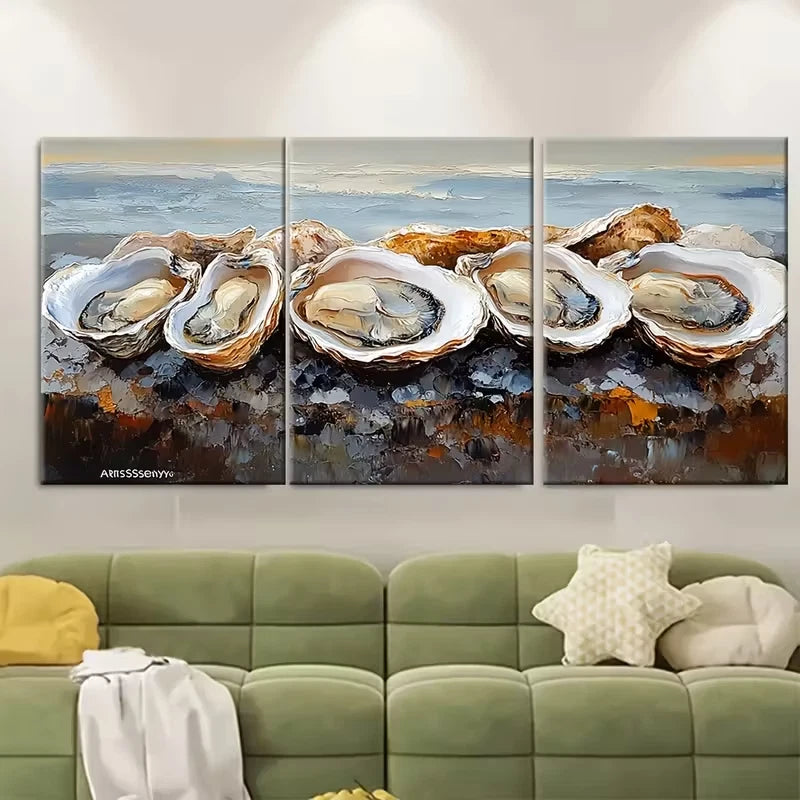 3pcs Oysters Large Oil Painting Metal Print Ready to Hang Art