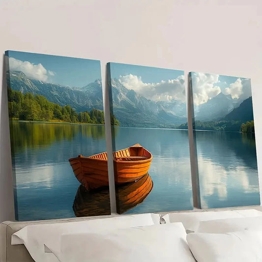 3pcs Serene Mountain & Lake Scenery LS Wall Art Set Canvas Framed 50x70cm - High Quality Print 100% Australian Made Wall Canvas Ready to Hang