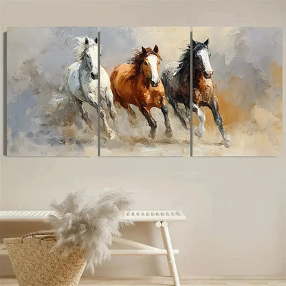 3pcs Horse Animal Rustic Wall Art Set Canvas Framed 50x70cm - High Quality Print 100% Australian Made Wall Canvas Ready to Hang