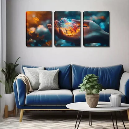 3pcs Hand Holding Gemstone Design, Rustic Wall Art Canvas Unframed - High Quality Print 100% Australian Made Wall Canvas