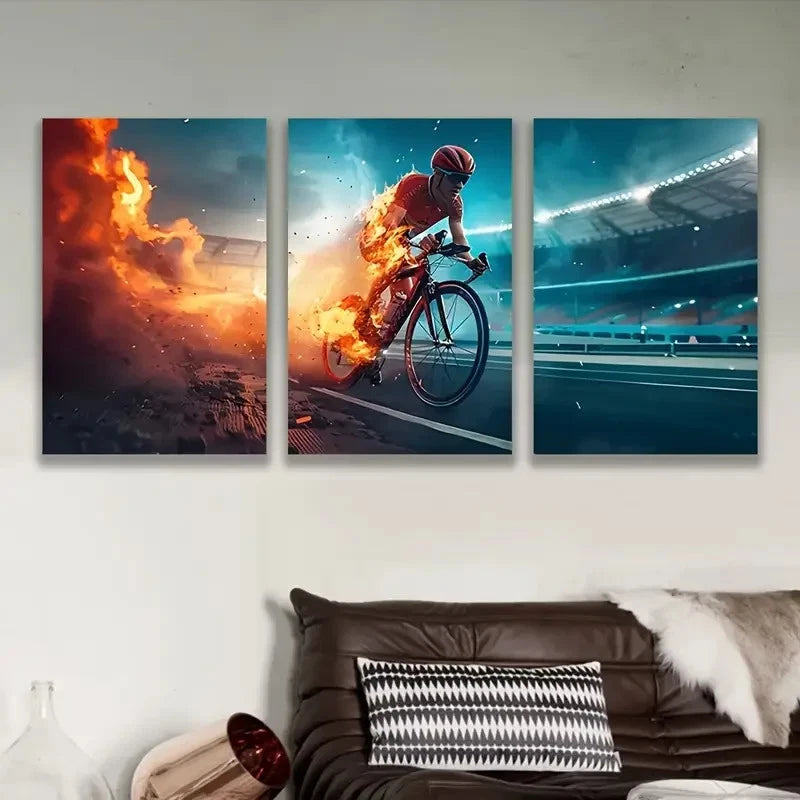 3pcs Cycling Athlete Wall Art Set Canvas Framed 50x70cm - High Quality Print 100% Australian Made Wall Canvas Ready to Hang - Bella Home Decor