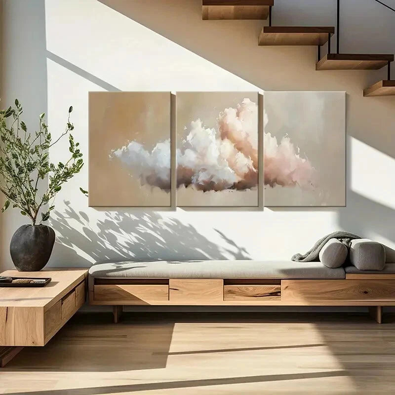 3pcs Abstract Cloudscape Art Soft Pastel Metal Print Ready to Hang Art - Bella Home Decor