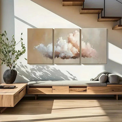 3pcs Abstract Cloudscape Art Soft Pastel Metal Print Ready to Hang Art - Bella Home Decor