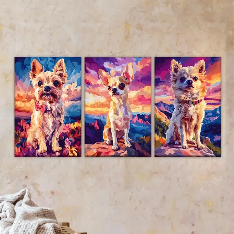 3pcs Colorful Abstract Paintings of Two Dogs Wall Art Set Canvas Framed 60x90cm - High Quality Print 100% Australian Made Wall Canvas Ready to Hang - Bella Home Decor