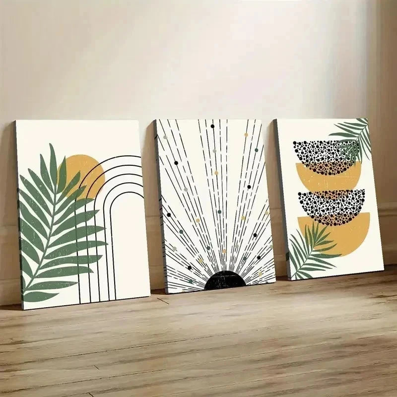 3pcs  Mustard, Black, Green Botanical Canvas Wall Art Set Canvas Framed 60x90cm - High Quality Print 100% Australian Made Wall Canvas Ready to Hang - Bella Home Decor