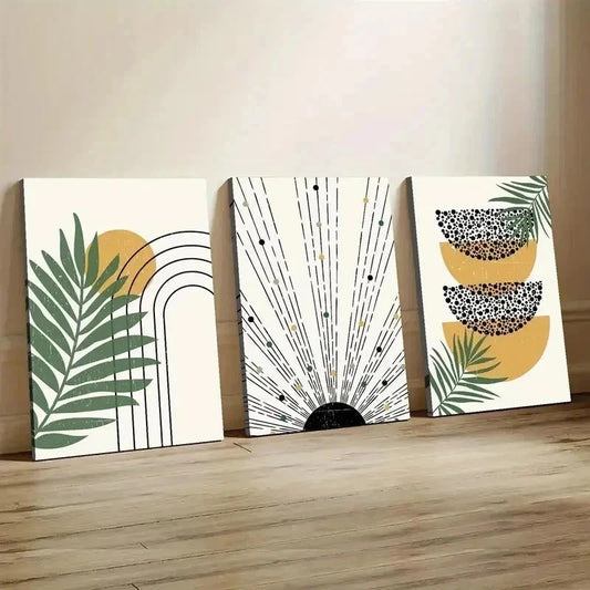 3pcs Mustard, Black, Green Botanical Canvas Wall Art Set Canvas Framed 60x90cm - High Quality Print 100% Australian Made Wall Canvas Ready to Hang
