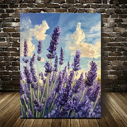 Vibrant Purple Blooms & Blue Sky Landscape Painting 40x60cm Metal Print Ready to Hang - Bella Home Decor