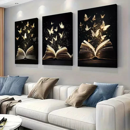 3pcs Enchanted Book Wrapped Pine Wood Frame Wall Art Set Canvas Framed 60x90cm - High Quality Print 100% Australian Made Wall Canvas Ready to Hang