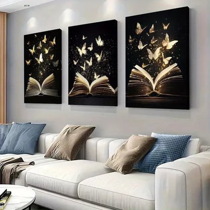 3pcs Enchanted Book Wrapped Pine Wood Frame Wall Art Set Canvas Framed 60x90cm - High Quality Print 100% Australian Made Wall Canvas Ready to Hang