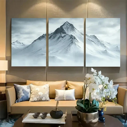 3pcs Snowy Mountain Subdued Color Design Metal Print Ready to Hang Art