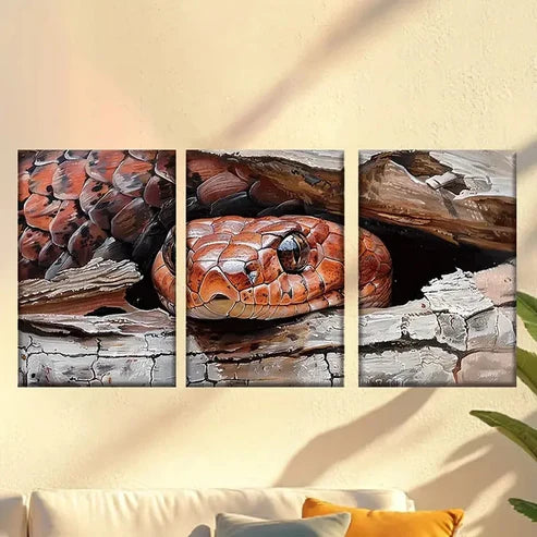 3pcs Fascinating Red Python Wall Art Canvas Unframed – High Quality Print 100% Australian Made Wall Canvas