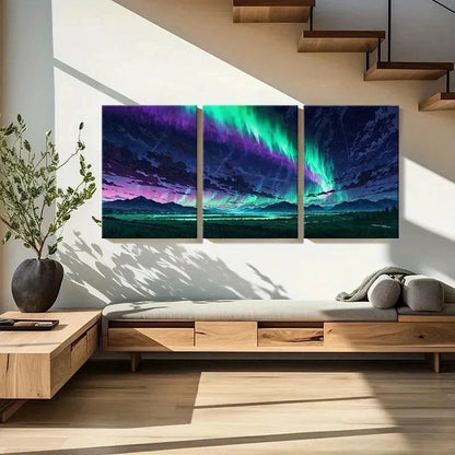 3pcs Anime Aurora Northern Lights Modern Wall Art Set Canvas Framed 40x60cm - High Quality Print 100% Australian Made Wall Canvas Ready to Hang - Bella Home Decor