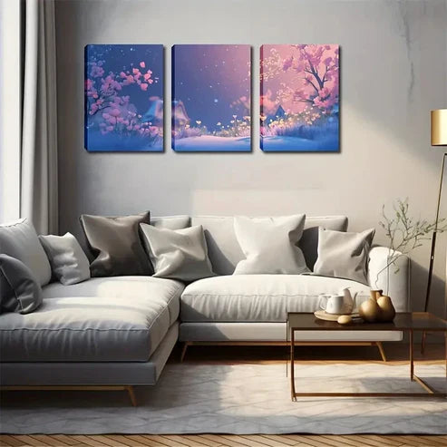 3pcs Pink Cherry Blossom Landscape Wall Art Set Canvas Unframed - High Quality Print 100% Australian Made Wall Canvas