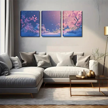 3pcs Pink Cherry Blossom Landscape Wall Art Set Canvas Unframed - High Quality Print 100% Australian Made Wall Canvas