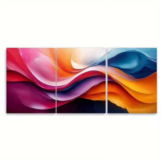 3pcs Vibrant Abstract Multicolor Swirls Metal Print Ready to Hang Art