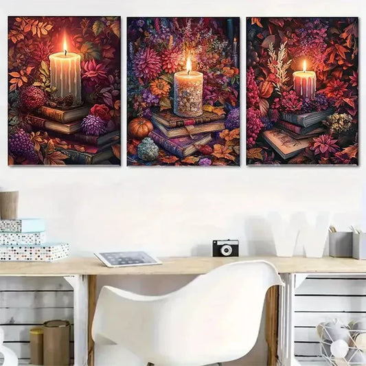 3pcs vibrant blossoming flowers Autumn-themed Wall Art Set Canvas Framed 60x90cm - High Quality Print 100% Australian Made Wall Canvas Ready to Hang