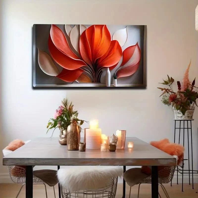 Vibrant Red & White Wall Art Canvas Office Home Room Framed 120x60cm