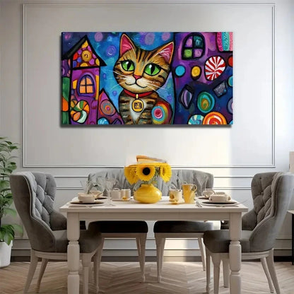 Cartoon Cat Aesthetic Deco Wall Art Canvas Office Home Room Framed 120x60cm
