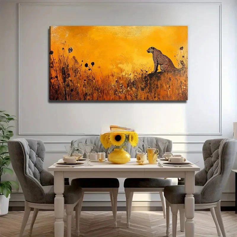 Leopard On The Prairie Wall Art Canvas Office Home Room Framed 120x60cm