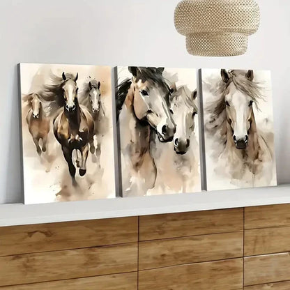 3pcs Horse Pair Abstract Elegant Charcoal Wall Art Set Canvas Unframed - High Quality Print 100% Australian Made Wall Canvas