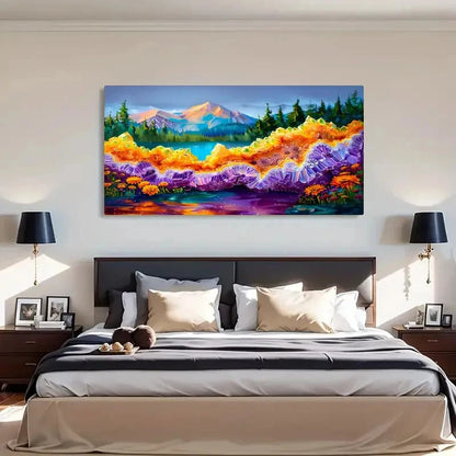 Snowy Mountain Lake & Fantasy Wall Art Canvas Office Home Room Framed 120x60cm - Bella Home Decor