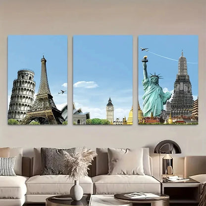 3pcs Travel The World Triptych Metal Print Ready to Hang Art