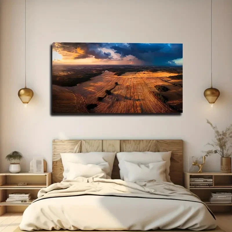 Wide Earth Dark Clouds Wall Art Canvas Office Home Room Framed 120x60cm