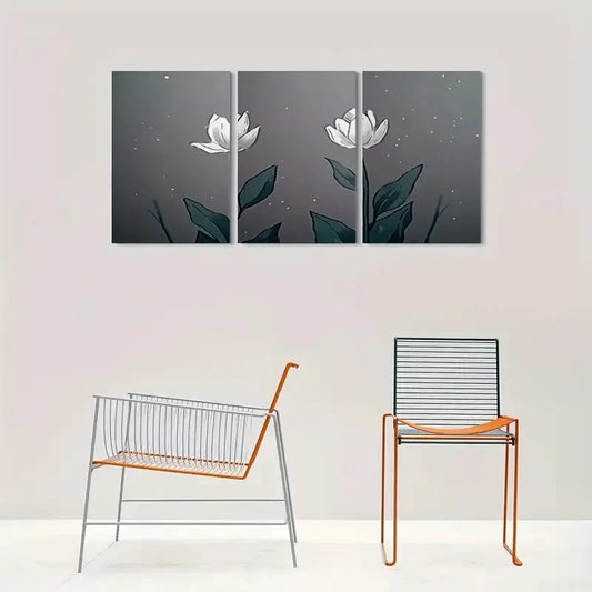 3pcs Abstract Floral Black White & Gray Metal Print Ready to Hang Art