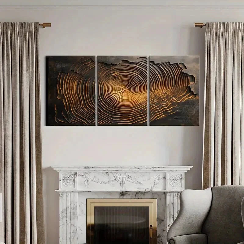 3pcs Abstract Tree Rings Circular Patterns Metal Print Ready to Hang Art - Bella Home Decor