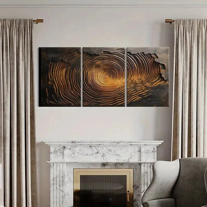 3pcs Abstract Tree Rings Circular Patterns Metal Print Ready to Hang Art - Bella Home Decor