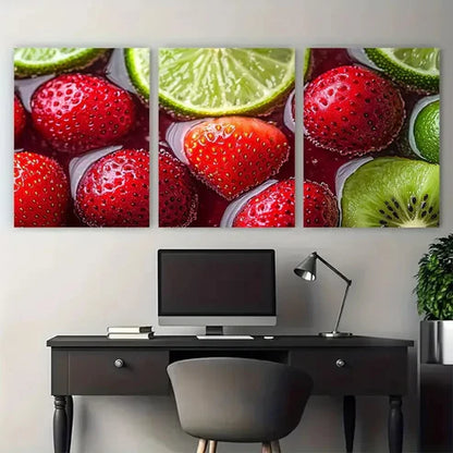 3pcs Fresh Fruit Drink Cherry Strawberry Lime Kiwi Wall Art Set Canvas Unframed - High Quality Print 100% Australian Made Wall Canvas - Bella Home Decor