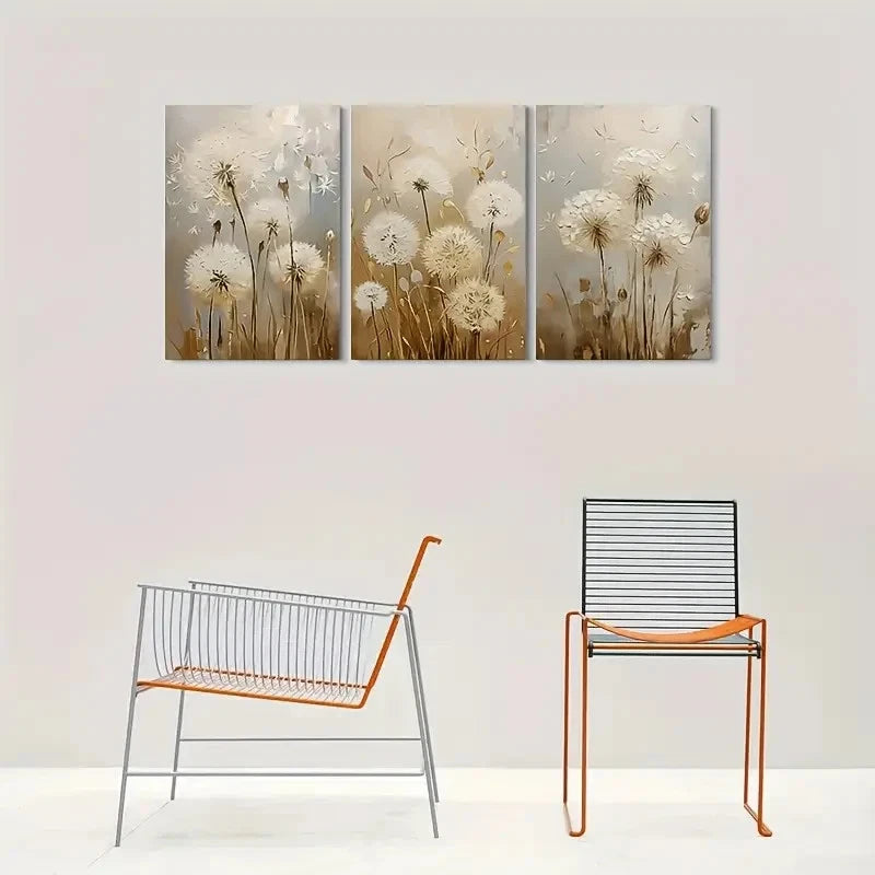 3pcs Abstract Dandelion White and Beige Nature Wall Art Set Canvas Framed 40x60cm - High Quality Print 100% Australian Made Wall Canvas Ready to Hang - Bella Home Decor