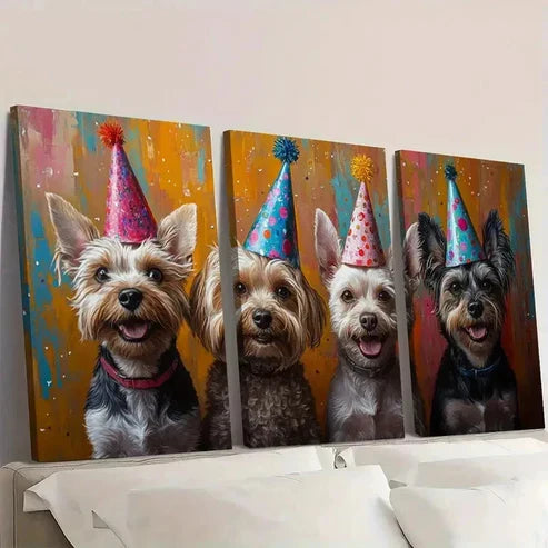 3pcs Hats Fine Art Print Dog Art Wall Art Set Canvas Unframed - High Quality Print 100% Australian Made Wall Canvas