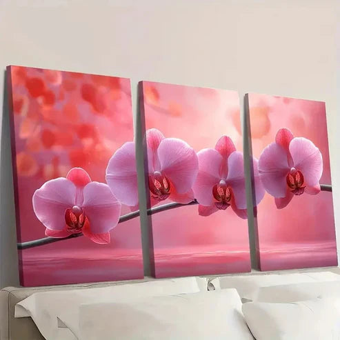 3pcs Elegant Pink Orchids with Red Wall Art Canvas Unframed - High Quality Print 100% Australian Made Wall Canvas - Bella Home Decor