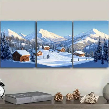 3pcs Featuring Snow-Covered Mountains Wall Art Set Canvas Unframed - High Quality Print 100% Australian Made Wall Canvas