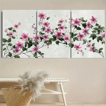 3pcs Japanese Style Soft Pink Flowers Wall Art Set Canvas Framed 50x70cm - High Quality Print 100% Australian Made Wall Canvas Ready to Hang - Bella Home Decor