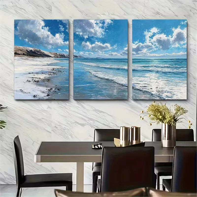 3pcs Beach & Winter Landscape Paintings Metal Print Ready to Hang Art - Bella Home Decor