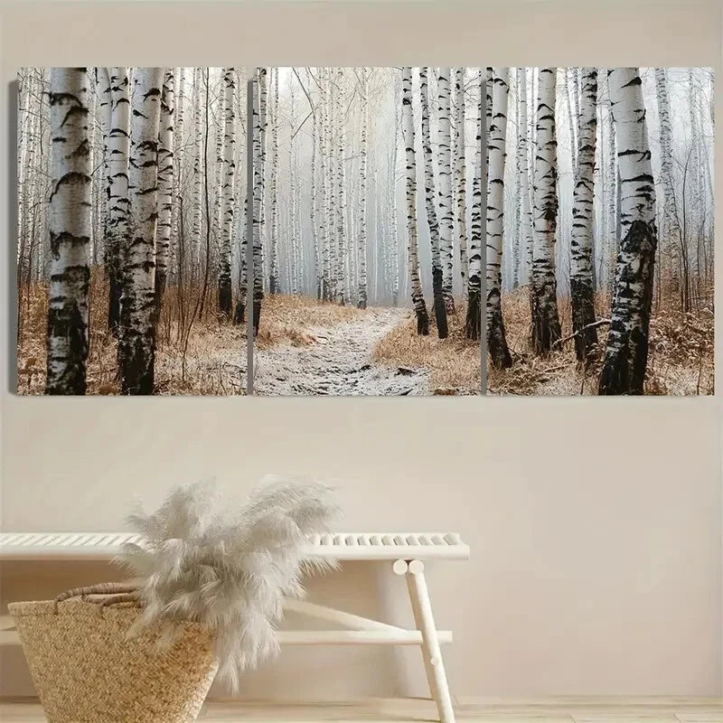 3pcs Birch Tree Forest Rustic Nature Scene Metal Print Ready to Hang Art - Bella Home Decor