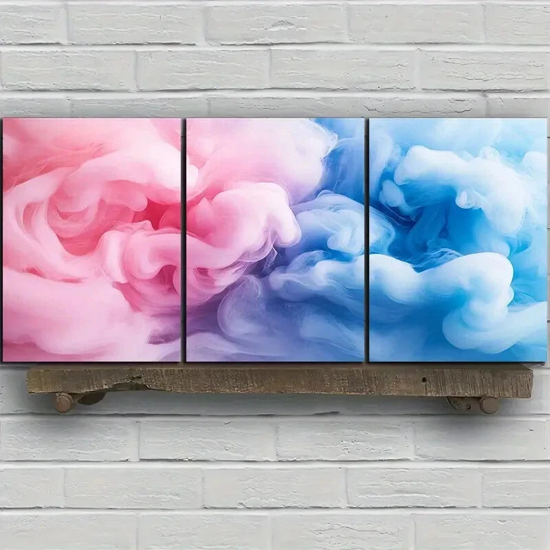 3pcs Beautiful Lines Colourful Pink & Blue Metal Print Ready to Hang Art - Bella Home Decor