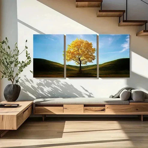 3pcs Golden Trees In The Valley Modern Wall Art Canvas Unframed – High Quality Print 100% Australian Made Wall Canvas