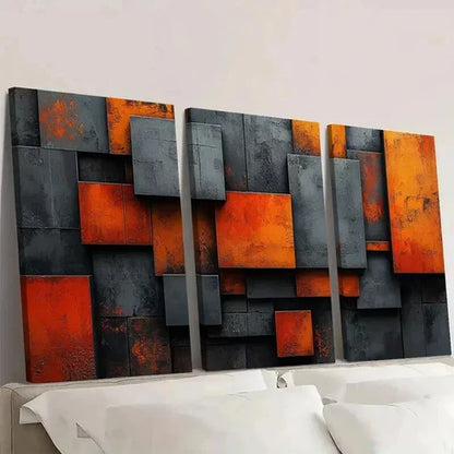 3pcs Orange Grey Black Geometric Industrial Wall Art Canvas Unframed - High Quality Print 100% Australian Made Wall Canvas