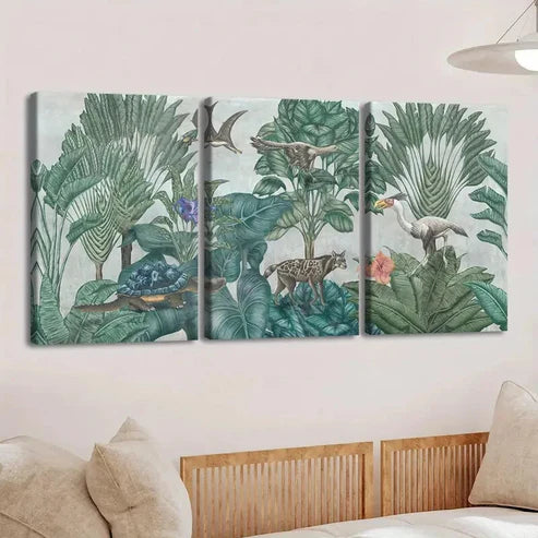3pcs Tropical Forest Wildlife Vibrant Green Wolf Wall Art Set Canvas Unframed - High Quality Print 100% Australian Made Wall Canvas
