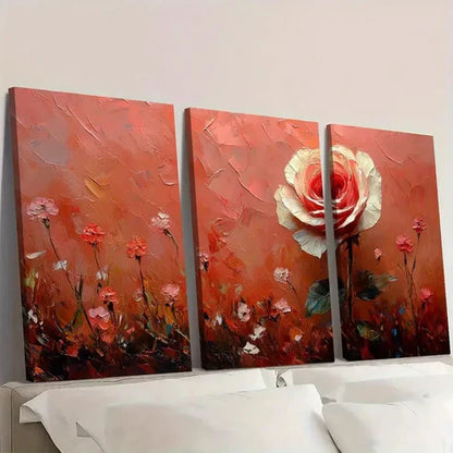 3pcs Small White Rose Artwork TR Wall Art Set Canvas Unframed - High Quality Print 100% Australian Made Wall Canvas - Bella Home Decor
