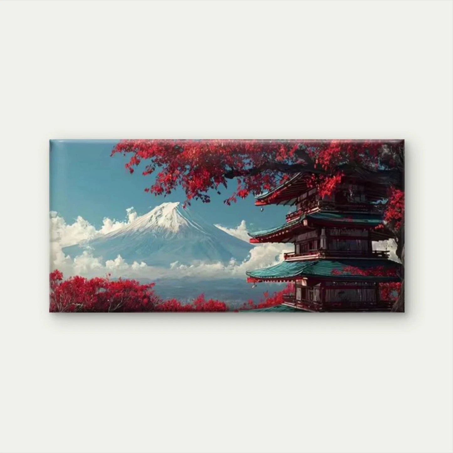 Mount Fuji with Red Leaves Wall Art Canvas Office Home Room Framed 120x60cm