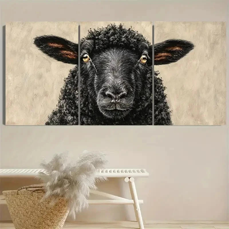 3pcs Sheep Symbol Wall Art Metal Print Ready to Hang Art