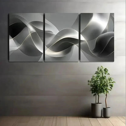 3pcs Silvery and Gray Ribbon-Like Abstract Art Metal Print Ready to Hang Art - Bella Home Decor