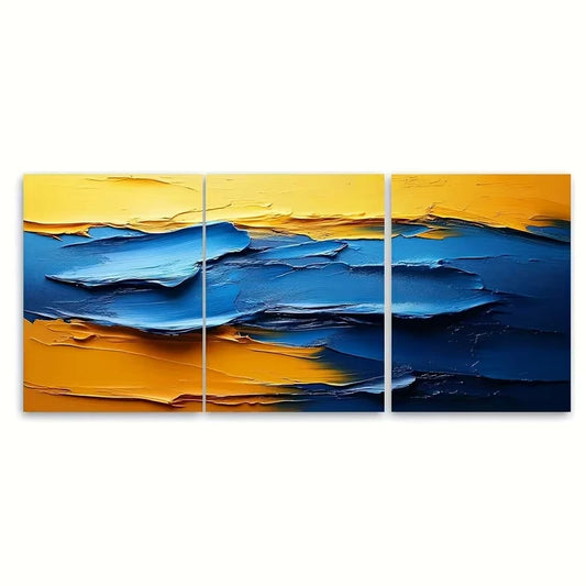 3pcs Vibrant Blue and Yellow Abstract Metal Print Ready to Hang Art