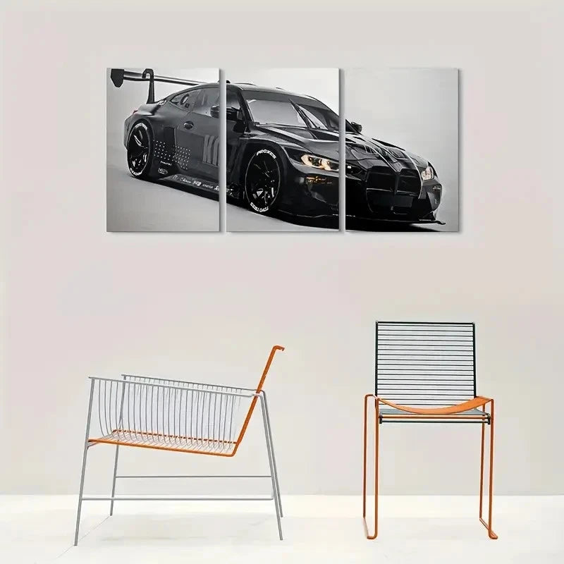 3pcs Black Sports Car Modern Automotive Metal Print Ready to Hang Art - Bella Home Decor
